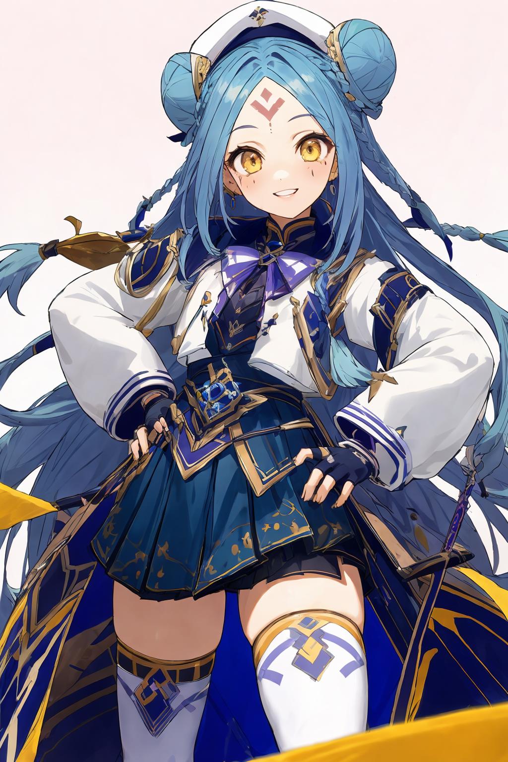 00447-1185703039-_lora_希夕莉_0.8_ 1girl, 1girl, solo, hat, braid, long hair,blue hair, thighhighs, smile, yellow eyes, looking at viewer, gloves, h.png